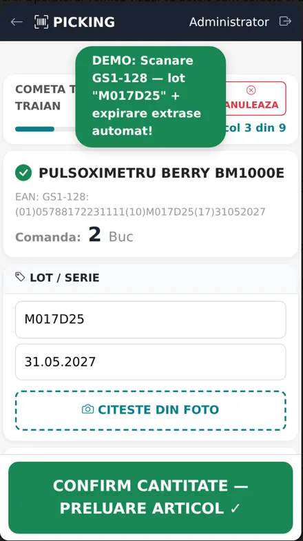 Scanezi lotul — raportul se generează singur.