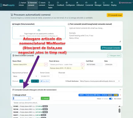 Nomenclator WinMentor — stoc și preț live pe telefon.